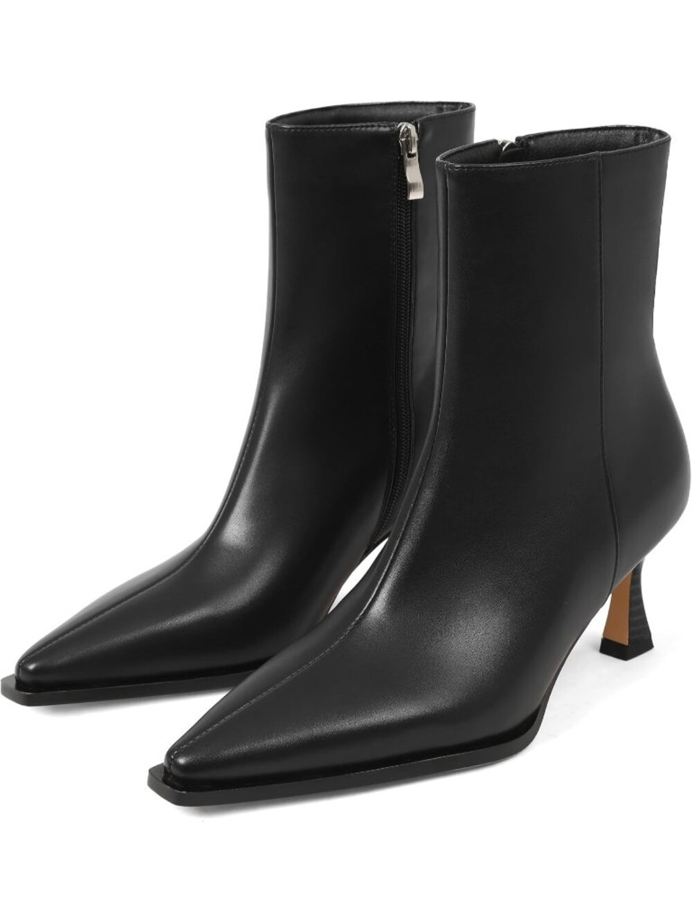 Women's Black Pu Ankle Boots Kitten Heel Booties Short Boots Pointed Toe Pull On